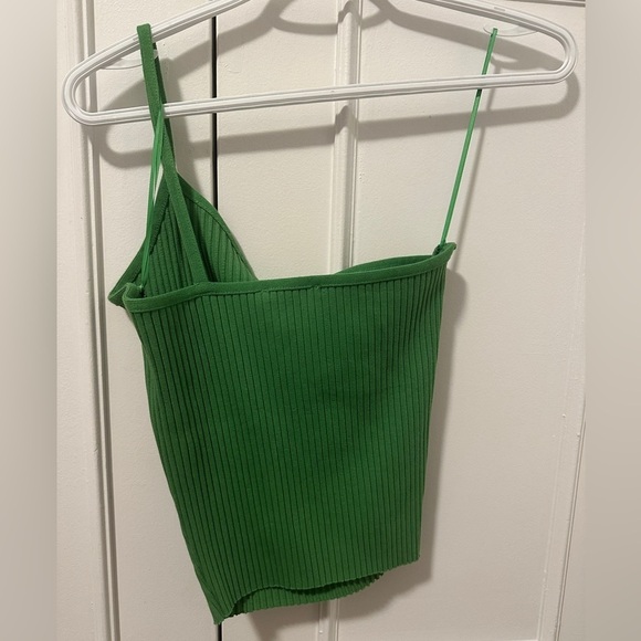 Zara Green Ribbed One Shoulder Crop Top Size Medium Women’s - Picture 4 of 6